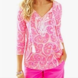 NWT LILLY PULITZER Holly top pink pout pattern L NEW large